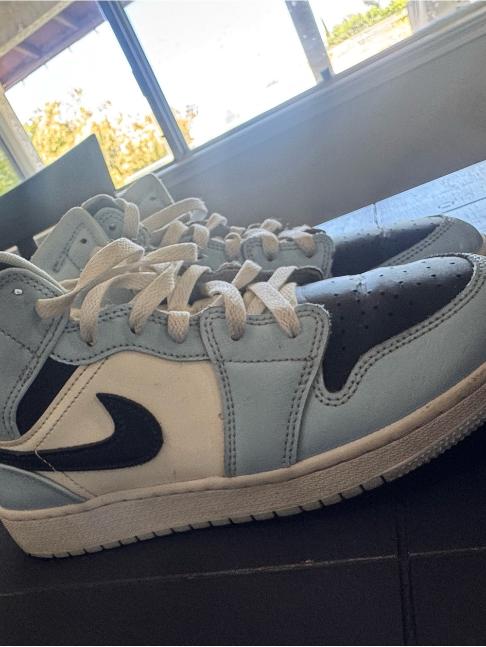 Nike Air Jordan 1 Retro Mid Sneakers in Light Blue, White & Black
